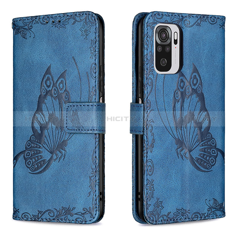 Funda de Cuero Cartera con Soporte Mariposa Carcasa B03F para Xiaomi Redmi Note 10 4G Azul