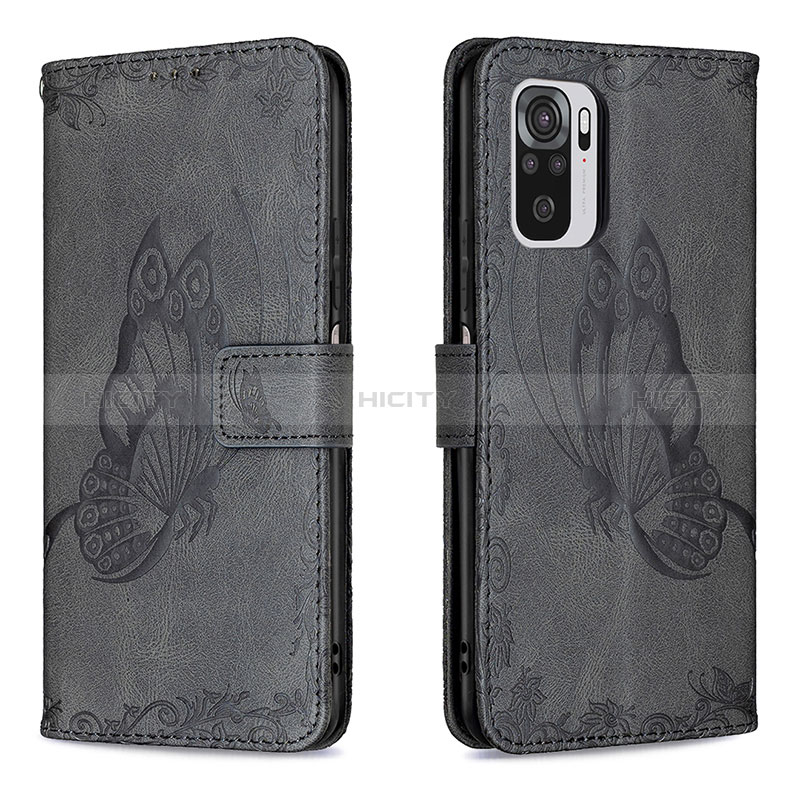 Funda de Cuero Cartera con Soporte Mariposa Carcasa B03F para Xiaomi Redmi Note 10 4G Negro