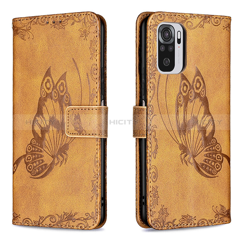 Funda de Cuero Cartera con Soporte Mariposa Carcasa B03F para Xiaomi Redmi Note 10S 4G Marron