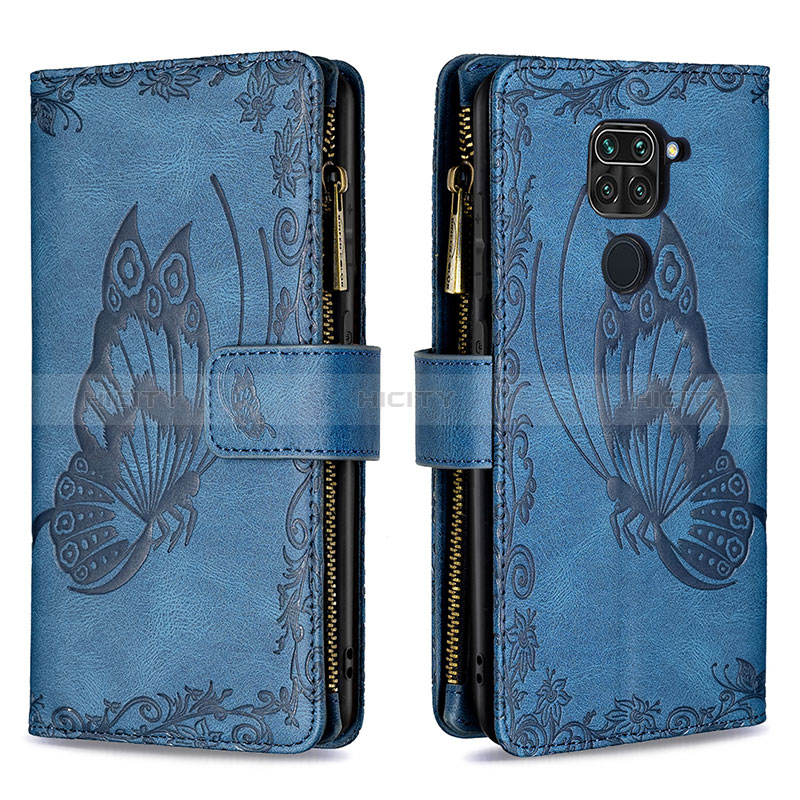 Funda de Cuero Cartera con Soporte Mariposa Carcasa B03F para Xiaomi Redmi Note 9 Azul