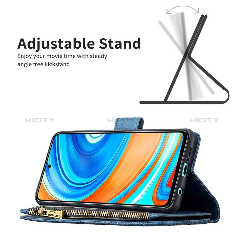 Funda de Cuero Cartera con Soporte Mariposa Carcasa B03F para Xiaomi Redmi Note 9 Pro Max