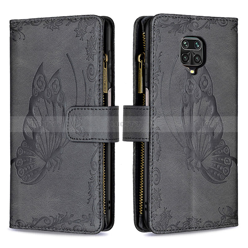 Funda de Cuero Cartera con Soporte Mariposa Carcasa B03F para Xiaomi Redmi Note 9S Negro