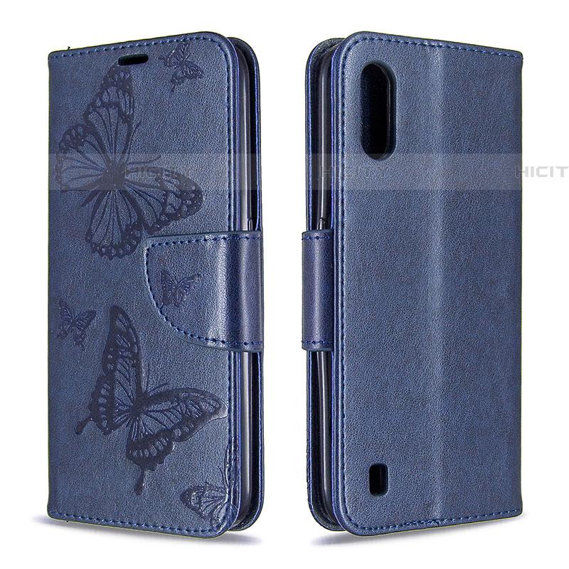 Funda de Cuero Cartera con Soporte Mariposa Carcasa B13F para Samsung Galaxy A01 SM-A015 Azul