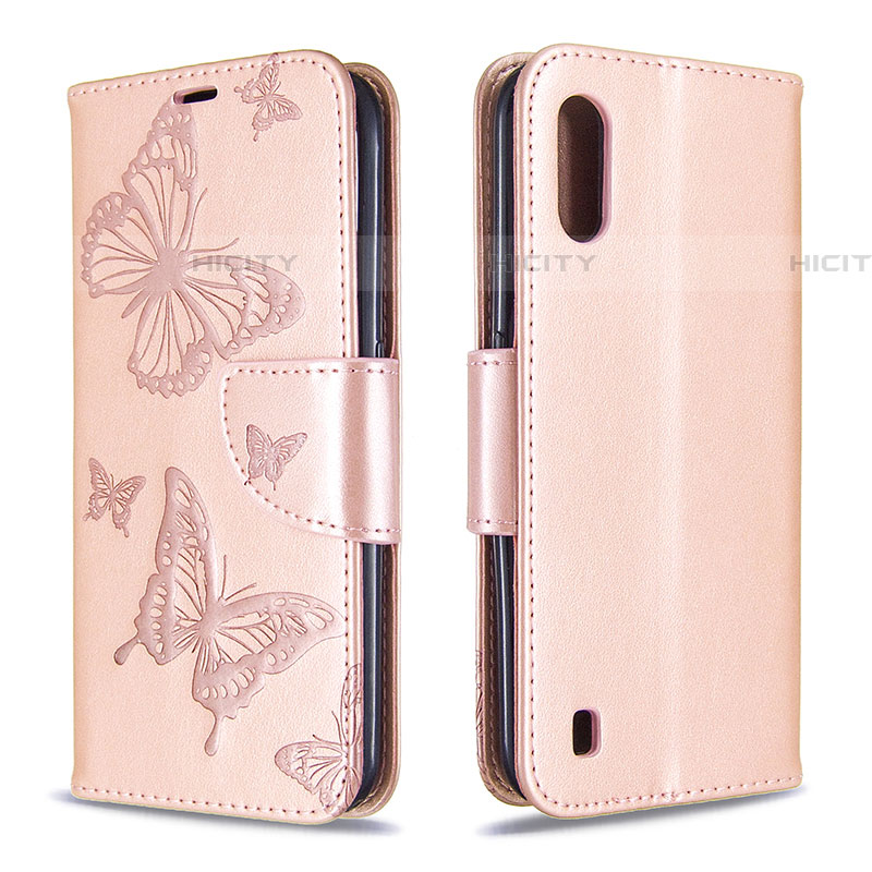 Funda de Cuero Cartera con Soporte Mariposa Carcasa B13F para Samsung Galaxy A01 SM-A015 Oro Rosa