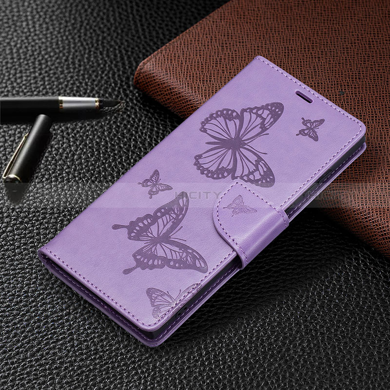 Funda de Cuero Cartera con Soporte Mariposa Carcasa B13F para Samsung Galaxy S24 Ultra 5G Purpura Claro