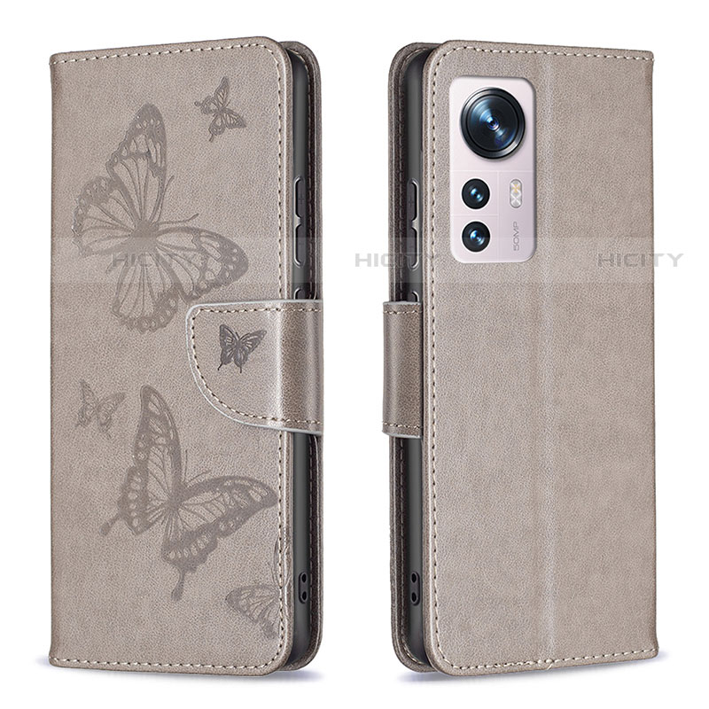 Funda de Cuero Cartera con Soporte Mariposa Carcasa B13F para Xiaomi Mi 12 Pro 5G Gris