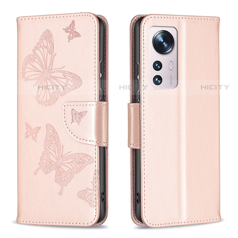 Funda de Cuero Cartera con Soporte Mariposa Carcasa B13F para Xiaomi Mi 12 Pro 5G Oro