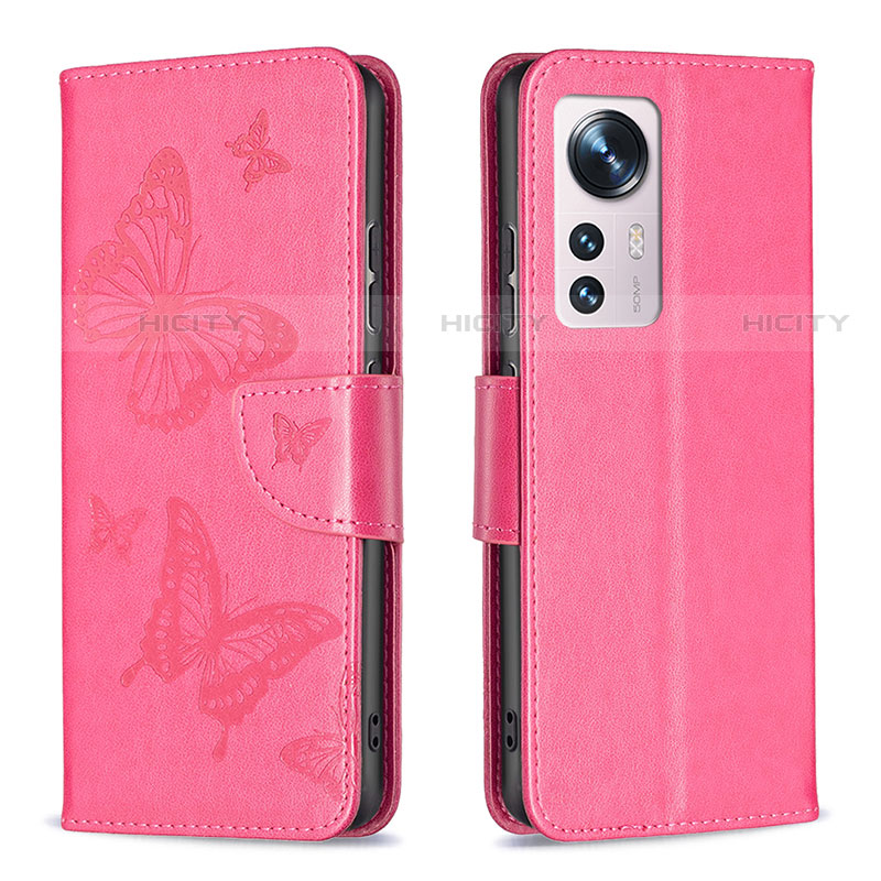 Funda de Cuero Cartera con Soporte Mariposa Carcasa B13F para Xiaomi Mi 12S 5G Rosa Roja