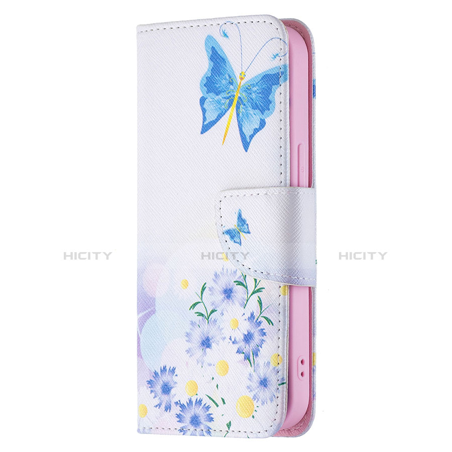 Funda de Cuero Cartera con Soporte Mariposa Carcasa L01 para Apple iPhone 13 Mini Azul