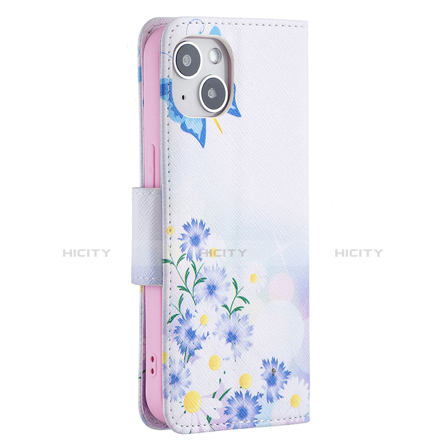 Funda de Cuero Cartera con Soporte Mariposa Carcasa L01 para Apple iPhone 13 Mini Azul