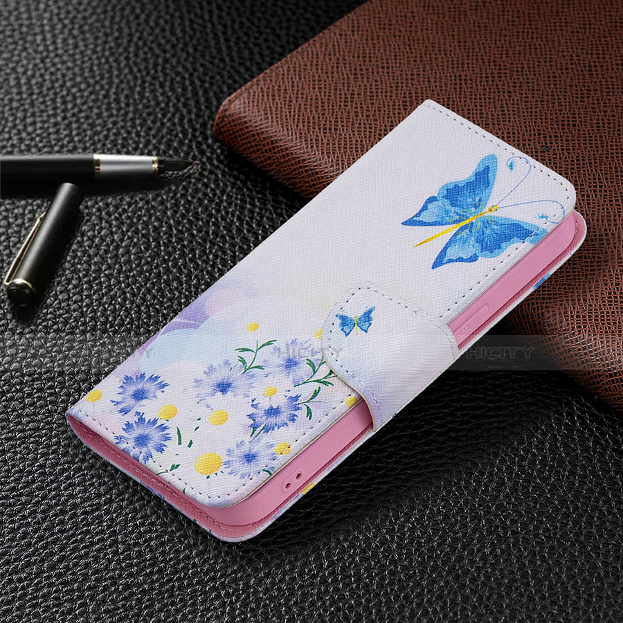 Funda de Cuero Cartera con Soporte Mariposa Carcasa L01 para Apple iPhone 13 Mini Azul