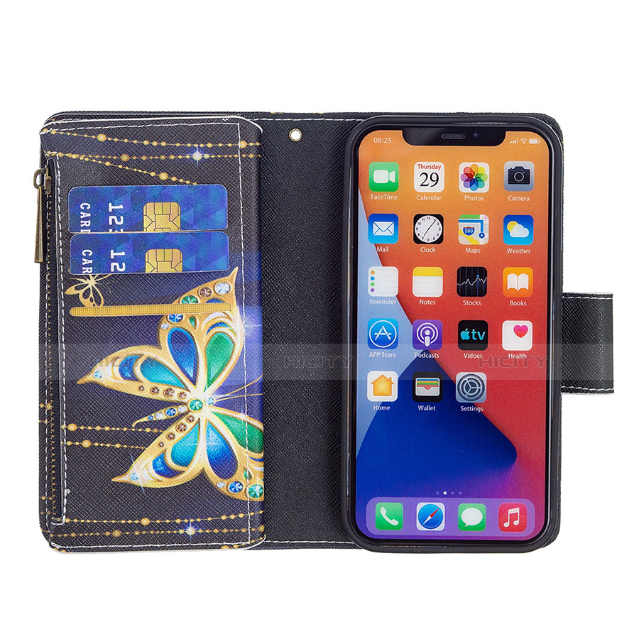 Funda de Cuero Cartera con Soporte Mariposa Carcasa L01 para Apple iPhone 14 Negro