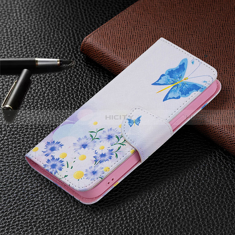 Funda de Cuero Cartera con Soporte Mariposa Carcasa L01 para Apple iPhone 15 Plus Azul