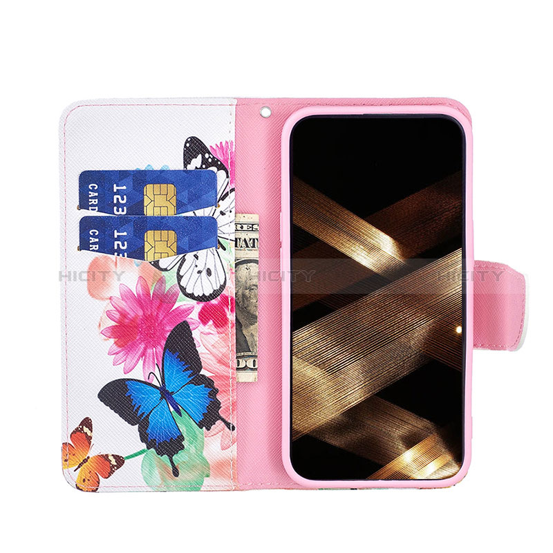 Funda de Cuero Cartera con Soporte Mariposa Carcasa L01 para Apple iPhone 15 Plus Rosa