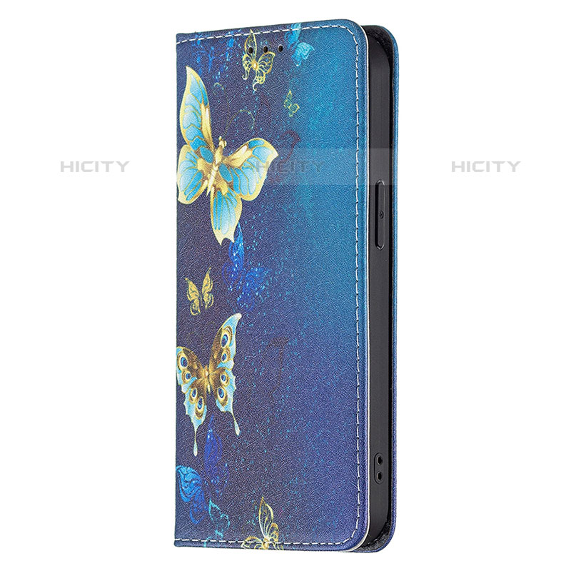 Funda de Cuero Cartera con Soporte Mariposa Carcasa L01 para Apple iPhone 15 Pro Azul