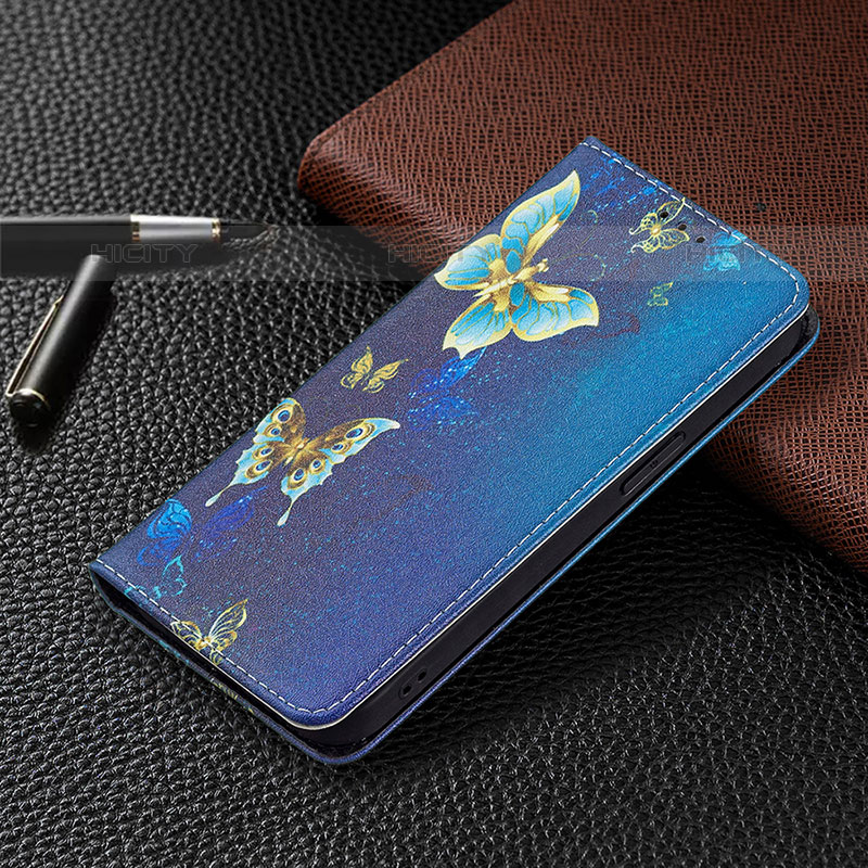 Funda de Cuero Cartera con Soporte Mariposa Carcasa L01 para Apple iPhone 15 Pro Azul