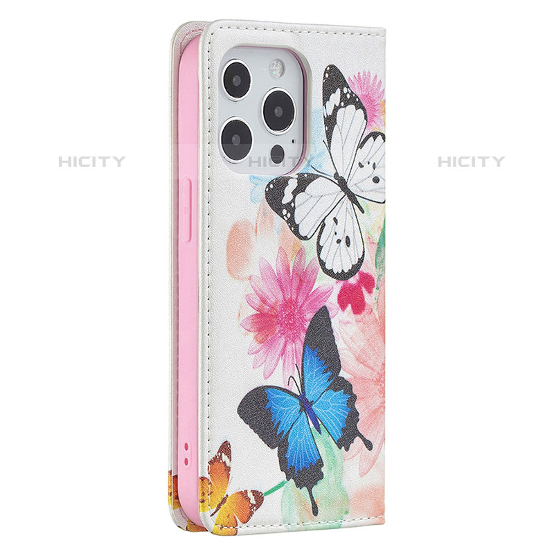 Funda de Cuero Cartera con Soporte Mariposa Carcasa L01 para Apple iPhone 15 Pro Rosa