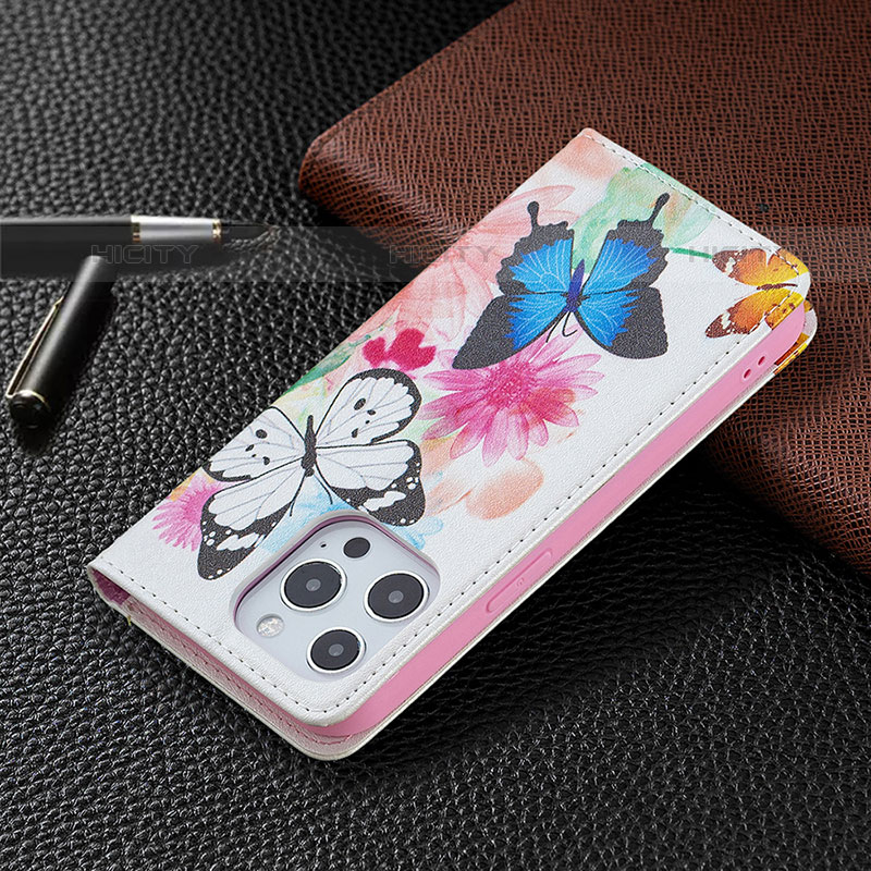 Funda de Cuero Cartera con Soporte Mariposa Carcasa L01 para Apple iPhone 16 Pro Max Rosa