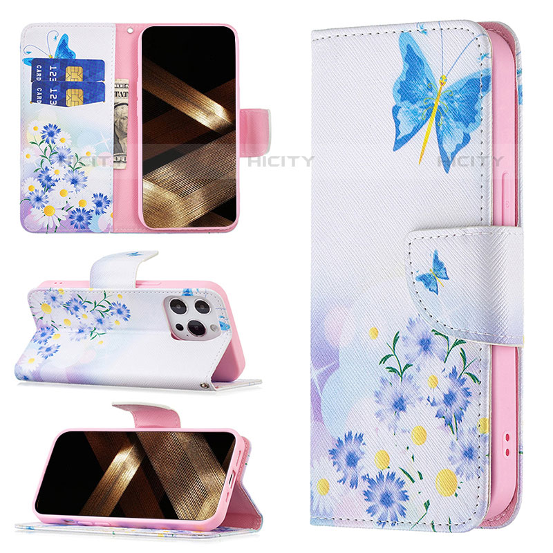 Funda de Cuero Cartera con Soporte Mariposa Carcasa L02 para Apple iPhone 16 Pro Max Negro