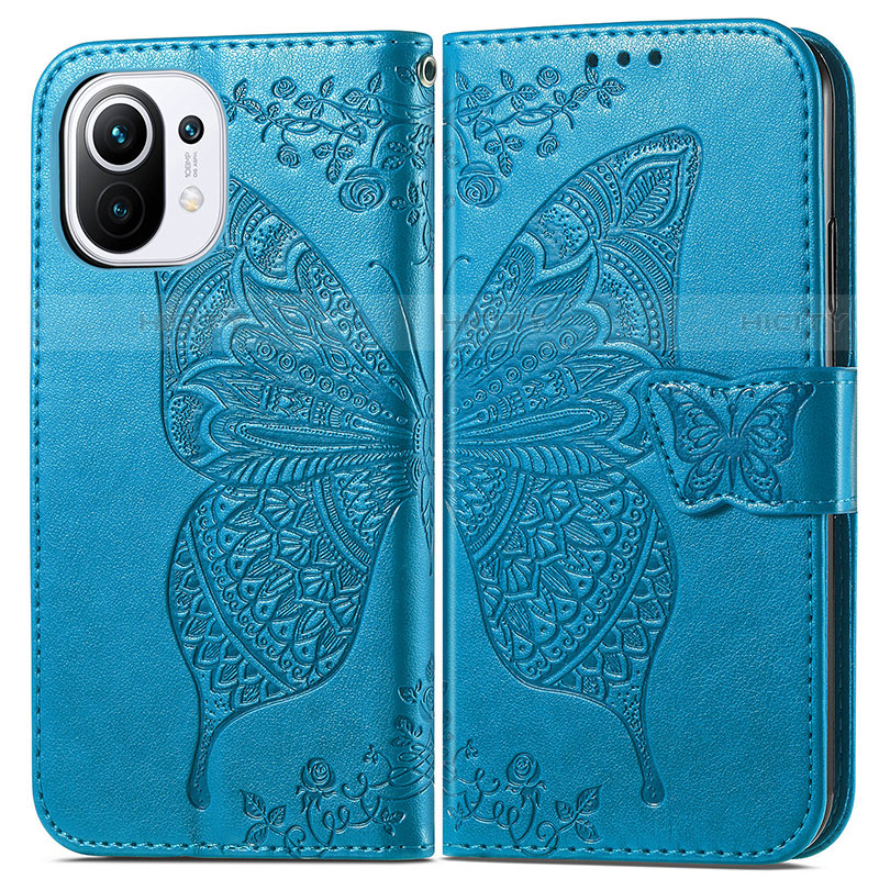 Funda de Cuero Cartera con Soporte Mariposa Carcasa L02 para Xiaomi Mi 11 Lite 5G Azul