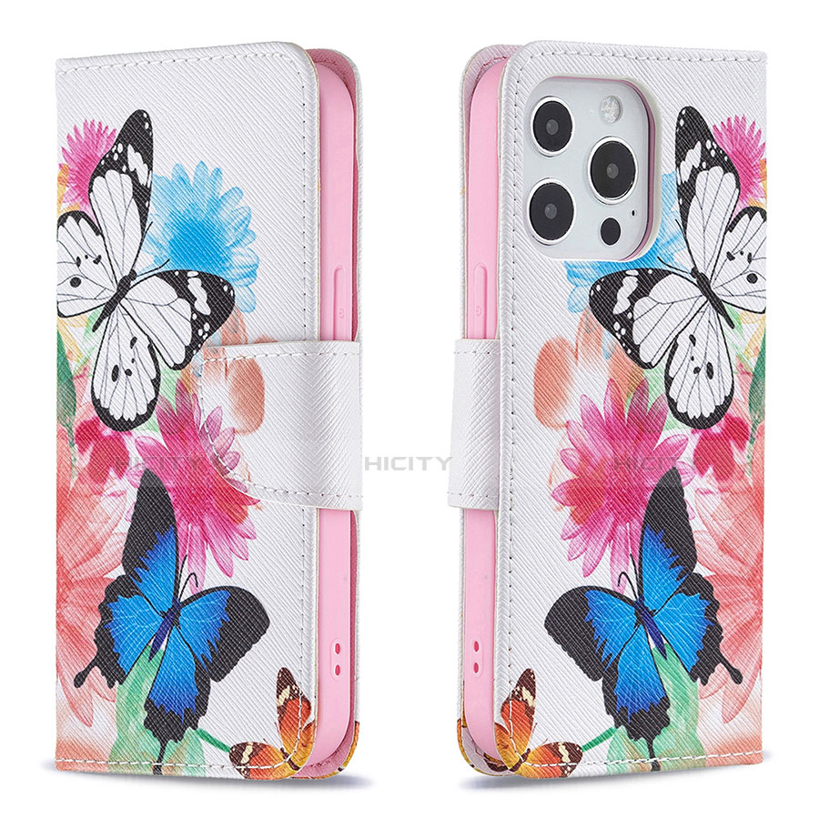 Funda de Cuero Cartera con Soporte Mariposa Carcasa L03 para Apple iPhone 13 Pro Max Rosa