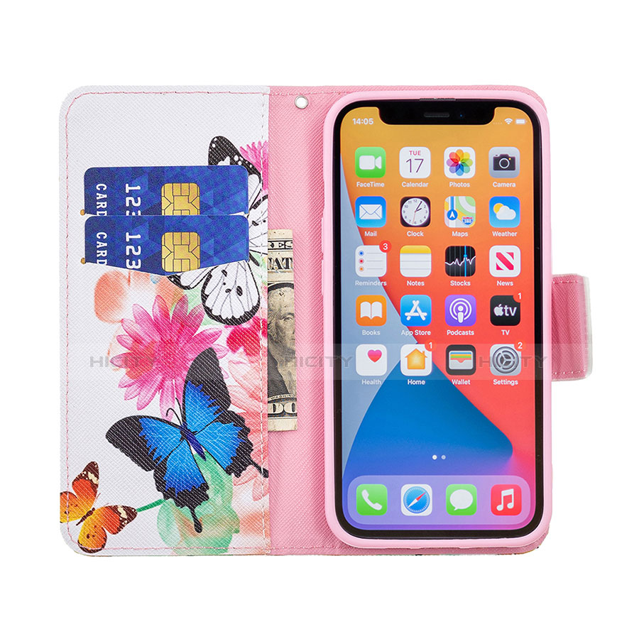 Funda de Cuero Cartera con Soporte Mariposa Carcasa L03 para Apple iPhone 13 Pro Max Rosa