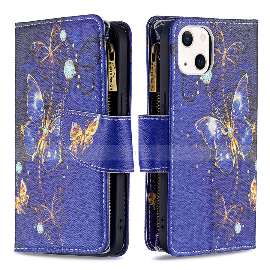 Funda de Cuero Cartera con Soporte Mariposa Carcasa L03 para Apple iPhone 14 Azul