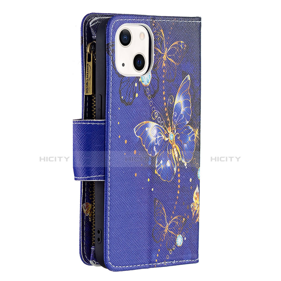 Funda de Cuero Cartera con Soporte Mariposa Carcasa L03 para Apple iPhone 14 Plus Azul