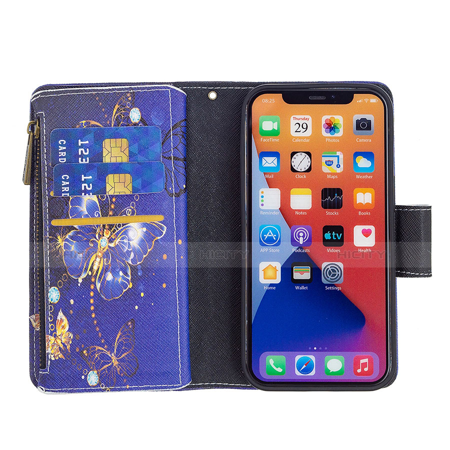 Funda de Cuero Cartera con Soporte Mariposa Carcasa L03 para Apple iPhone 14 Plus Azul