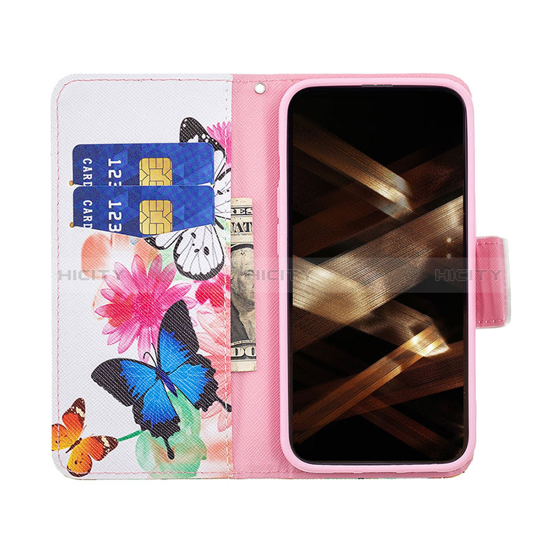 Funda de Cuero Cartera con Soporte Mariposa Carcasa L03 para Apple iPhone 14 Pro Max Rosa