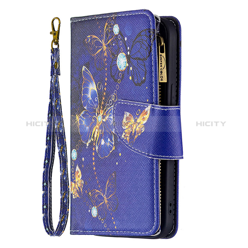 Funda de Cuero Cartera con Soporte Mariposa Carcasa L03 para Apple iPhone 15 Azul