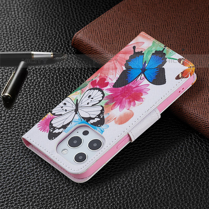 Funda de Cuero Cartera con Soporte Mariposa Carcasa L03 para Apple iPhone 16 Pro Max Rosa