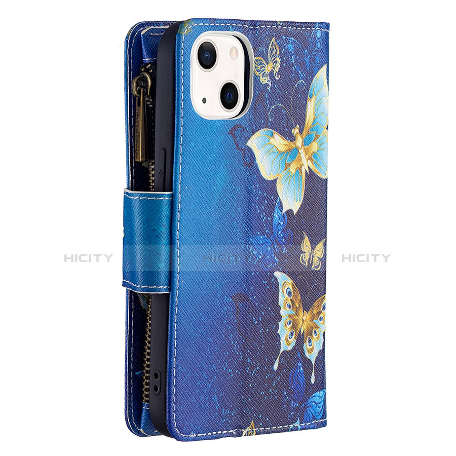 Funda de Cuero Cartera con Soporte Mariposa Carcasa L04 para Apple iPhone 14 Azul