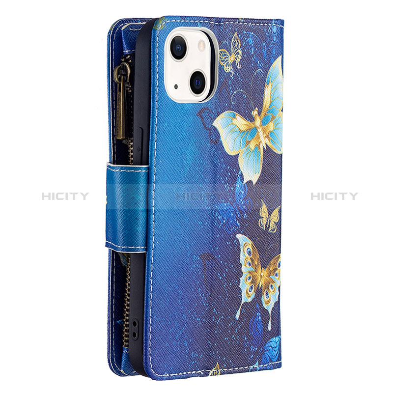 Funda de Cuero Cartera con Soporte Mariposa Carcasa L04 para Apple iPhone 15 Plus Azul