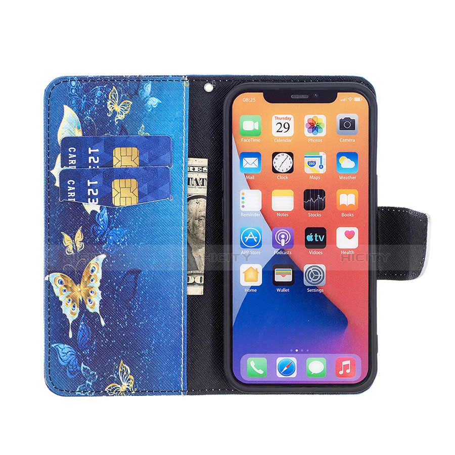 Funda de Cuero Cartera con Soporte Mariposa Carcasa L07 para Apple iPhone 13 Mini Azul