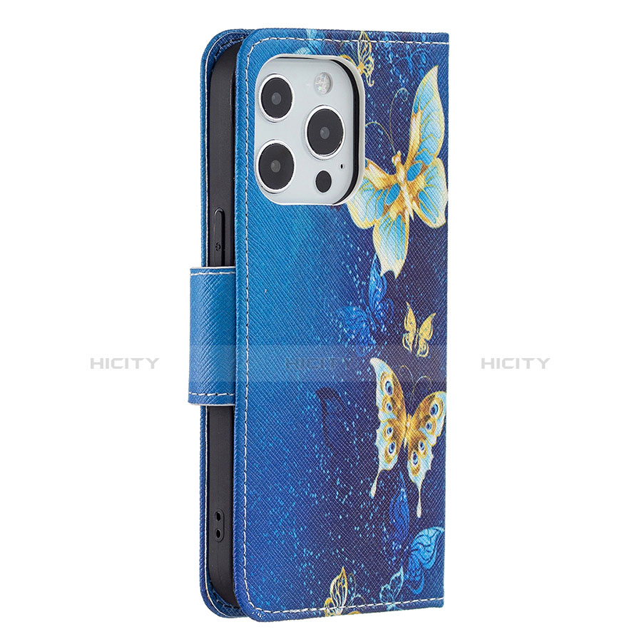 Funda de Cuero Cartera con Soporte Mariposa Carcasa L07 para Apple iPhone 13 Pro Max Azul