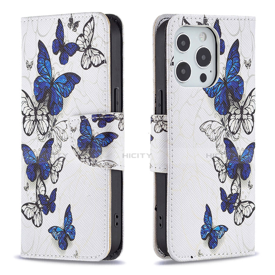 Funda de Cuero Cartera con Soporte Mariposa Carcasa L07 para Apple iPhone 13 Pro Max Blanco