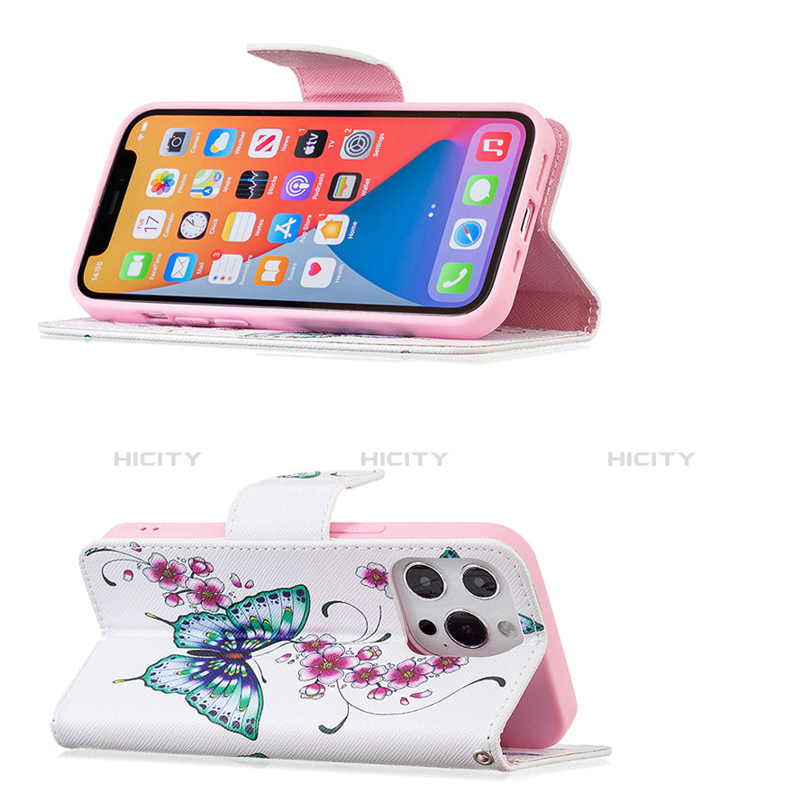 Funda de Cuero Cartera con Soporte Mariposa Carcasa L07 para Apple iPhone 13 Pro Max Rosa