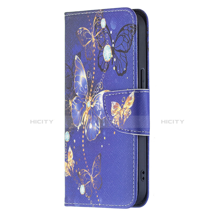 Funda de Cuero Cartera con Soporte Mariposa Carcasa L07 para Apple iPhone 14 Azul Real