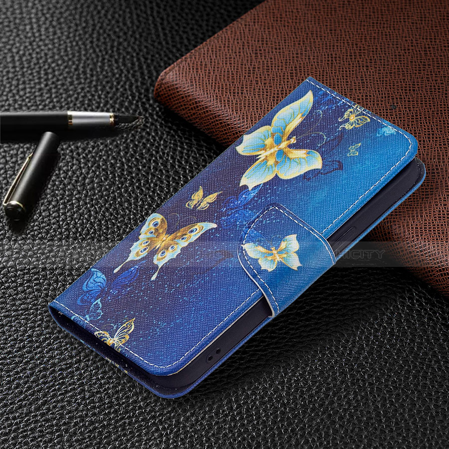 Funda de Cuero Cartera con Soporte Mariposa Carcasa L07 para Apple iPhone 14 Plus Azul