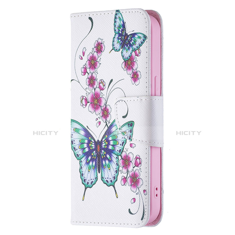 Funda de Cuero Cartera con Soporte Mariposa Carcasa L07 para Apple iPhone 14 Plus Blanco