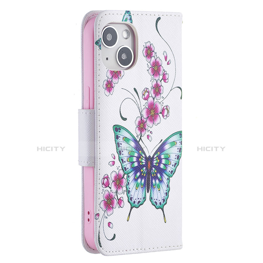 Funda de Cuero Cartera con Soporte Mariposa Carcasa L07 para Apple iPhone 14 Plus Blanco