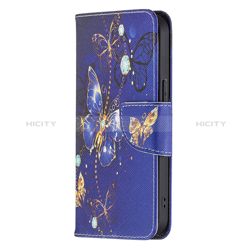 Funda de Cuero Cartera con Soporte Mariposa Carcasa L07 para Apple iPhone 14 Pro Azul Real