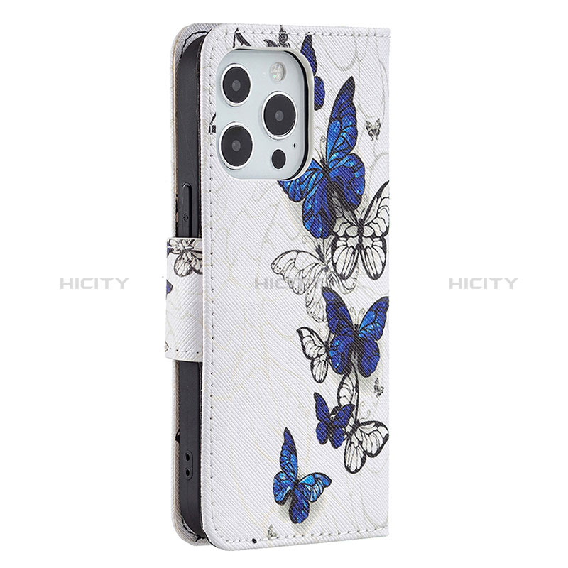 Funda de Cuero Cartera con Soporte Mariposa Carcasa L07 para Apple iPhone 14 Pro Max Blanco