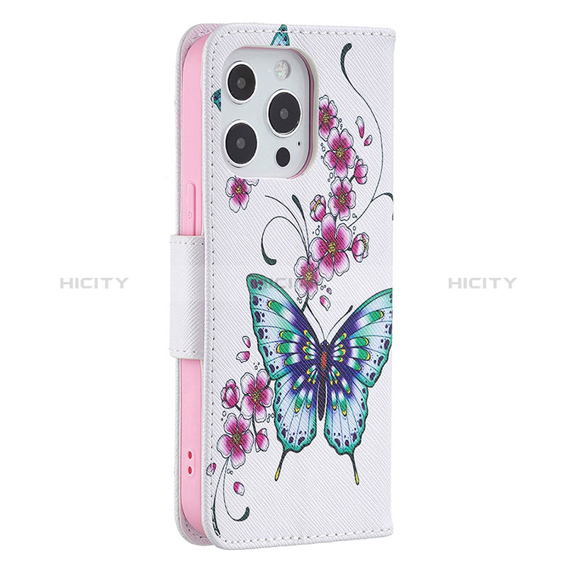 Funda de Cuero Cartera con Soporte Mariposa Carcasa L07 para Apple iPhone 14 Pro Max Rosa