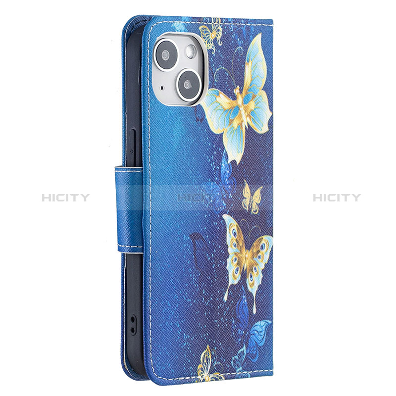 Funda de Cuero Cartera con Soporte Mariposa Carcasa L07 para Apple iPhone 15 Plus Azul