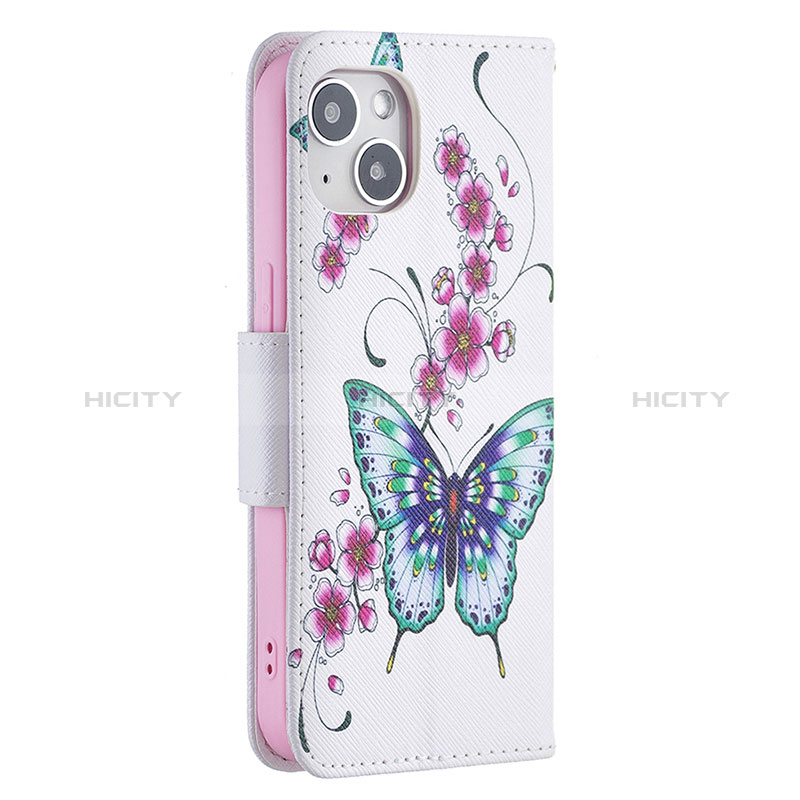 Funda de Cuero Cartera con Soporte Mariposa Carcasa L07 para Apple iPhone 15 Plus Blanco