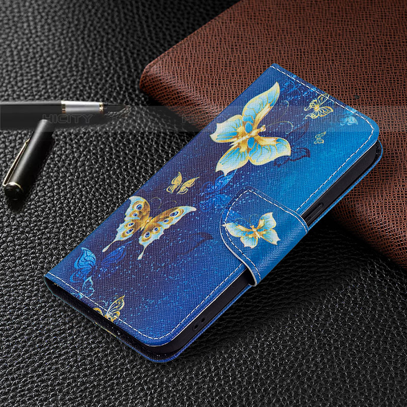 Funda de Cuero Cartera con Soporte Mariposa Carcasa L07 para Apple iPhone 15 Pro Max Azul