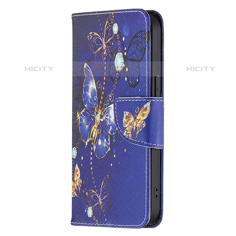 Funda de Cuero Cartera con Soporte Mariposa Carcasa L07 para Apple iPhone 15 Pro Max Azul Real