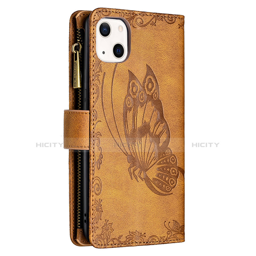 Funda de Cuero Cartera con Soporte Mariposa Carcasa L08 para Apple iPhone 13 Marron